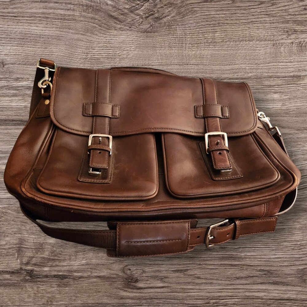 Genuine Coach Leather Laptop Attache Shoulder Case Bag in Brown